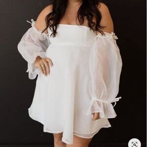 Mia Flounce Sleeve Bride To Be Dress Off White / M